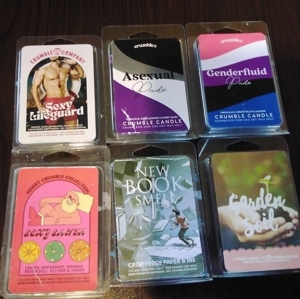 Six new wax melts from crumble candle co.